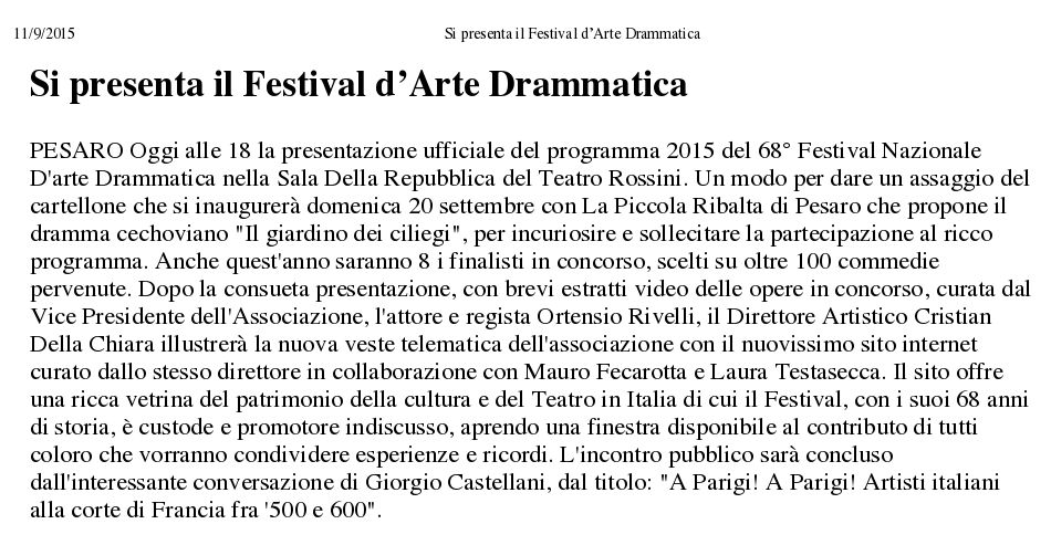 2015 09 11 Il Messaggero Si presenta il Festival dArte Drammatica