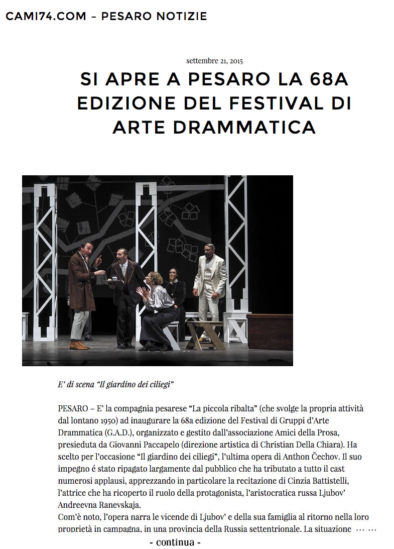 2015 09 21 PESARO NOTIZIE Si aprea a Pesaro la 68a Edizione del Festival di Arte Drammatica