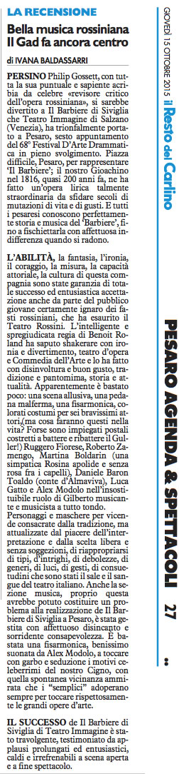 2015 10 15 Il Resto del Carlino Bella musica rossiniana il GAD fa ancora centro