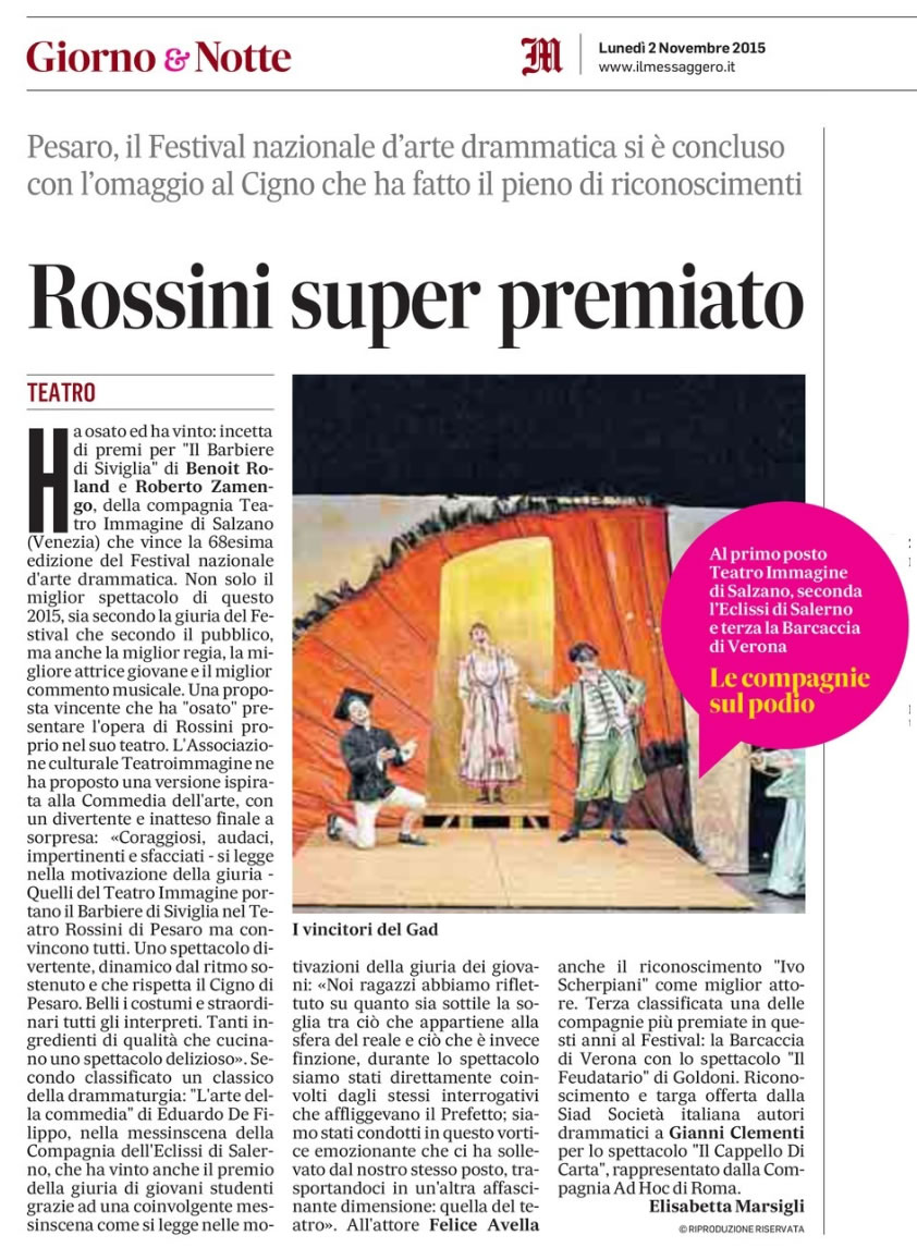 2015 11 02 Il Messaggero Rossini super premiato
