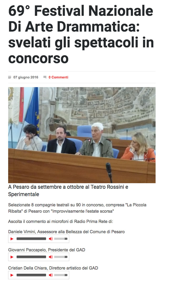 2016 06 08 Radio Prima Rete 69 GAD svelati gli spettacoli in concorso