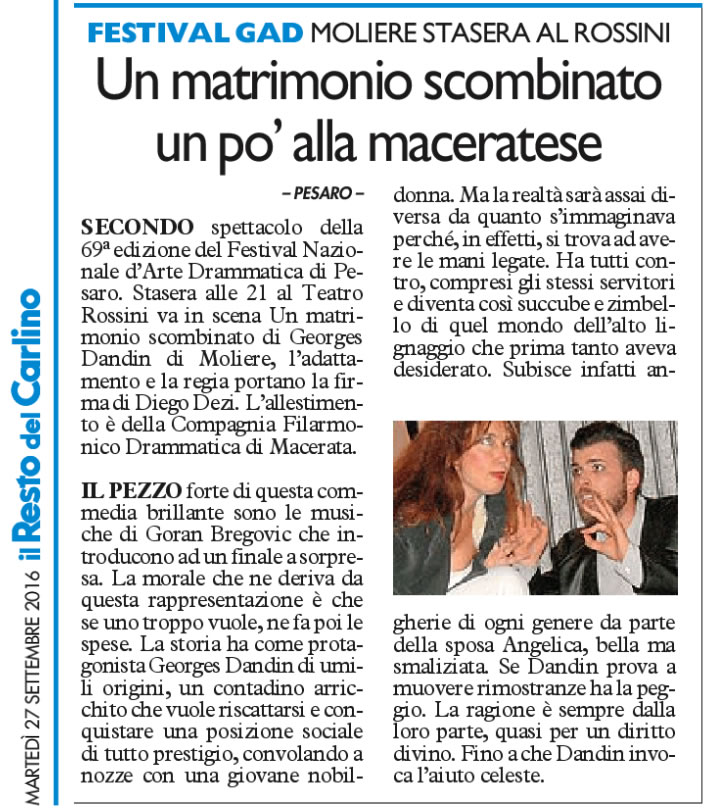 2016 09 27 Il Resto del Carlino Un matrimonio scombinao un po alla maceratese
