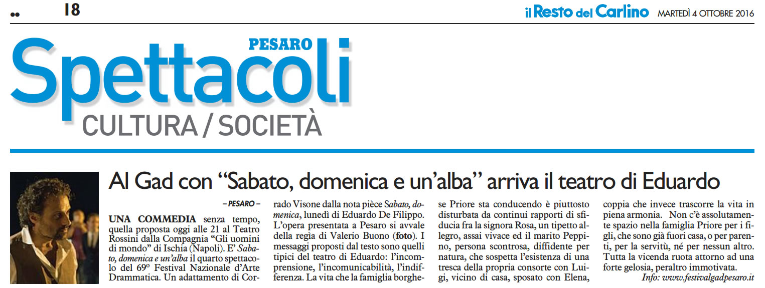 2016 10 04 Il Resto del Carlino SabatoDomenicaUnAlba