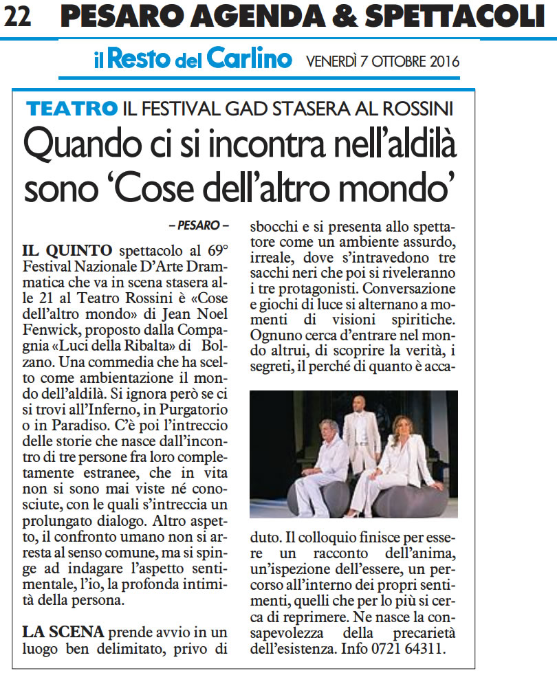 2016 10 07 Il Resto del Carlino Quando ci si incontra nellaldila sono Cose dellaltro mondo