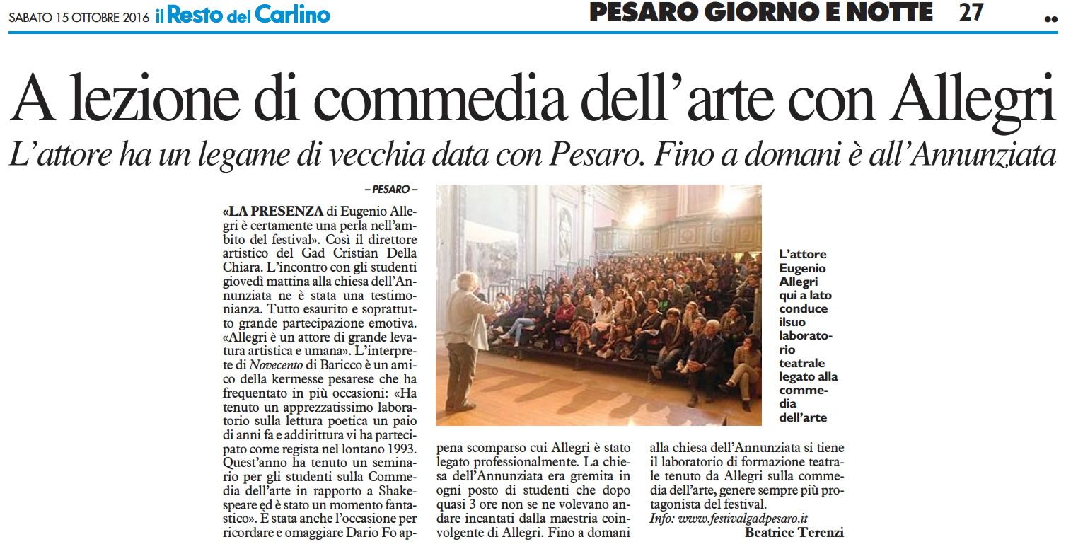 2016 10 15 Il Resto del Carlino A lezione di commedia dellarte con Allegri