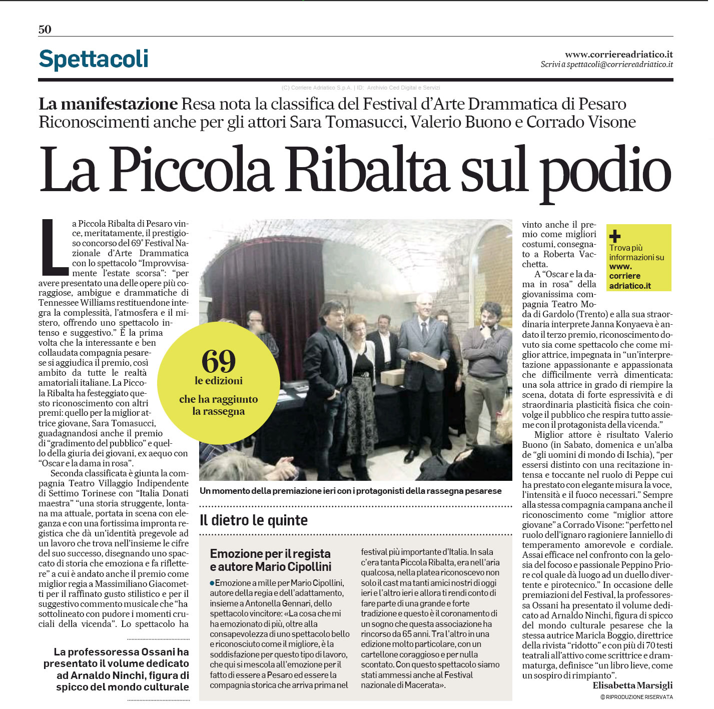 2016 10 31 Corriere Adriatico La Piccola Ribalta sul podio