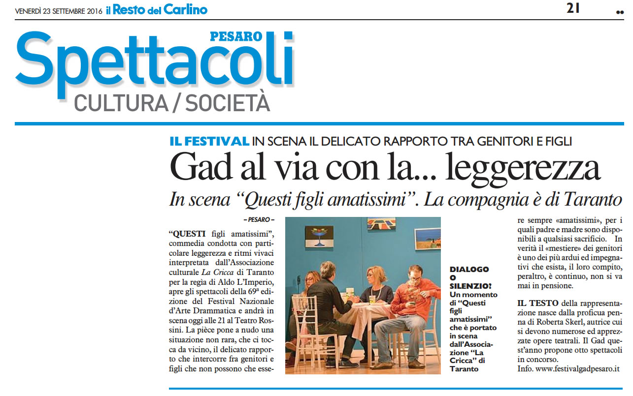 2016 09 23 IlRestoDelCarlino GAD al via con la leggerezza