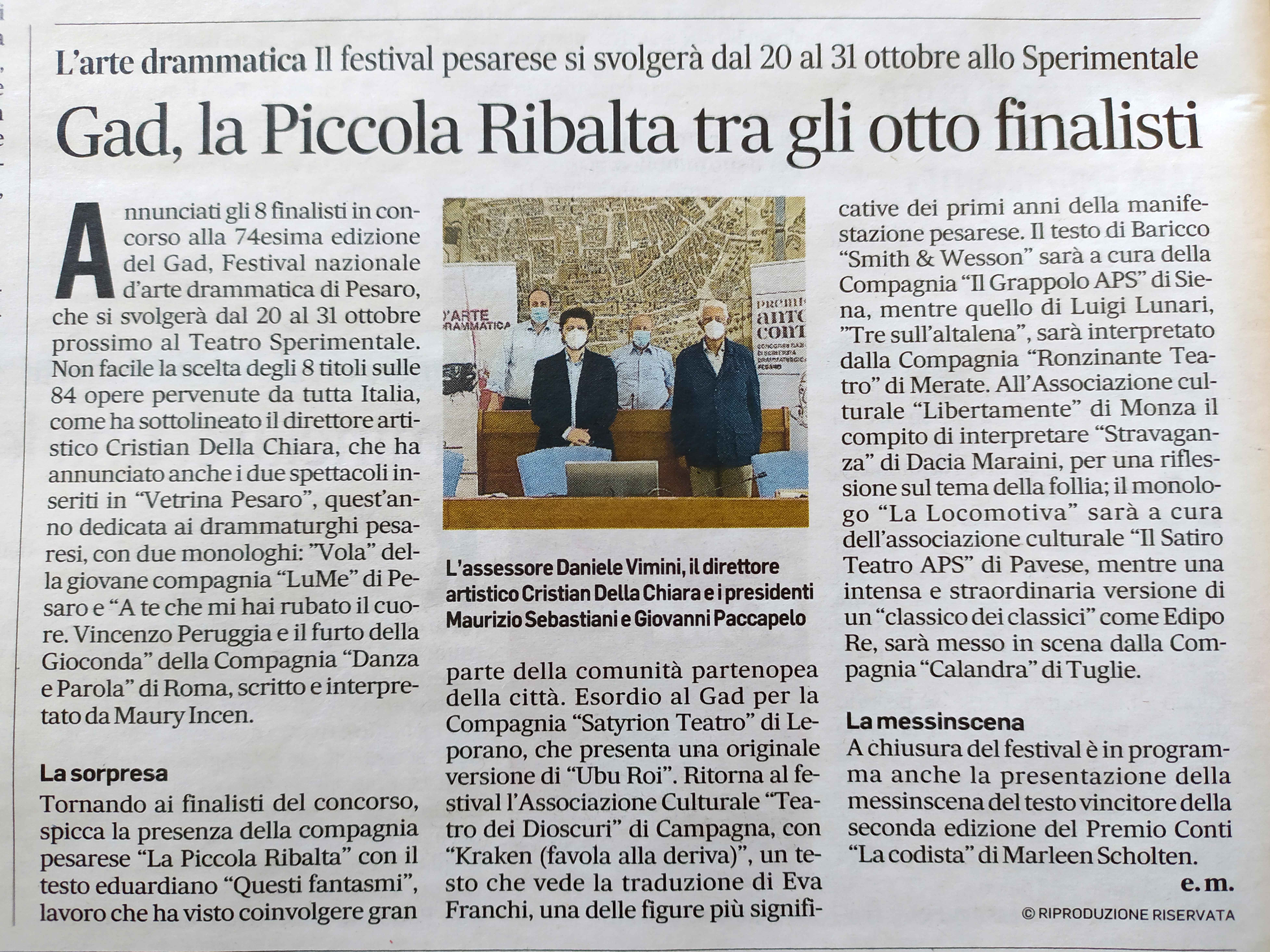 Corriere Adriatico 2 settembre 2021